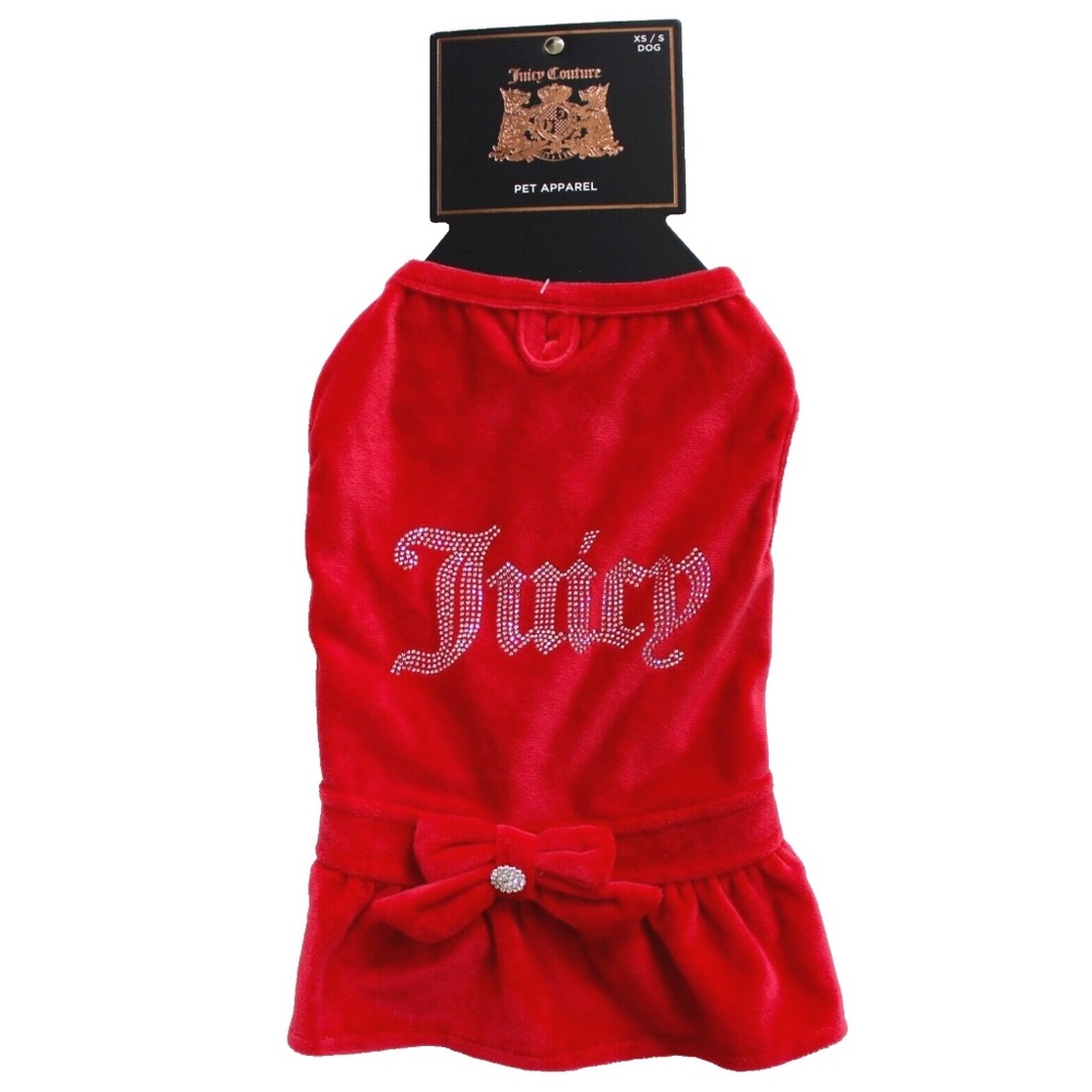 Juicy Couture Red Terry Velour Bling Dress Pet Dog Apparel Size XS/S NEW